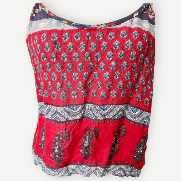 Geeta Vintage VTG Flowy Red & Blue Abstract Print Boho Tank Top. One Size. - Picture 2 of 7